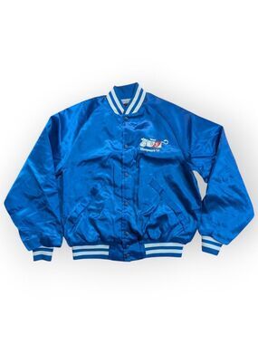 Dunbrooke Vintage Varsity Satin Jacket Blue Medium